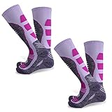 Zacro 2 Pair Ski Socks for Women - Thicken and Lengthen Outdoor Skiing Socks, Snowboard Socks for Skiing or Snowboarding, Size: US 5-7 (Purple)