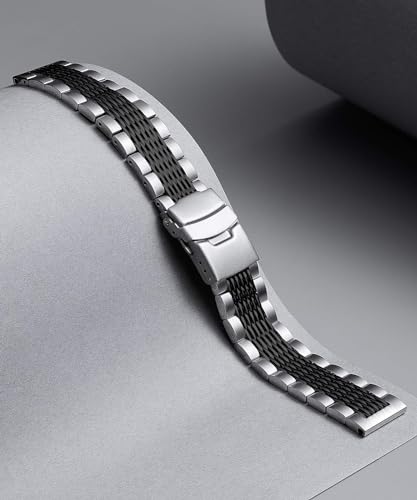 BINLUN Stainless Steel Watch Band, Metal Watch Strap for Men Women Replacement with Double-Lock Deployment Clasp Polished Watch Bracelet Silver Black Gold Rose-gold 18/19/20/21/22/24mm