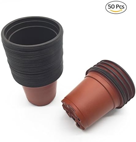 OTRMAX 4 Inches Round Plastic Reusable Plants Nursery Pots / Seed Starting Pots / Flower Seedlings Containers (Pack of 50pcs)