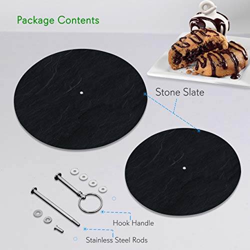 image for Two Tier Slate Cake Stand - Round Multi Tiered Tray Serving Plate, Cup