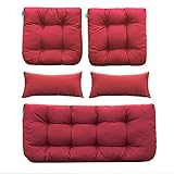 QILLOWAY Outdoor Patio Wicker Seat Cushions Group Loveseat/Two U-Shape/Two Lumbar Pillows for Patio Furniture,Wicker Loveseat,Bench,Porch,Settee of 5 (RED)