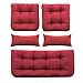 QILLOWAY Outdoor Patio Wicker Seat Cushions Group Loveseat/Two U-Shape/Two Lumbar Pillows for Patio Furniture,Wicker Loveseat,Bench,Porch,Settee of 5 (RED)