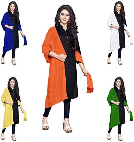 iKhodal Women's Dupatta Combo (Football - 1, Orange, White, Green, Yellow, N. Blue, Free Size) - Pack of 5