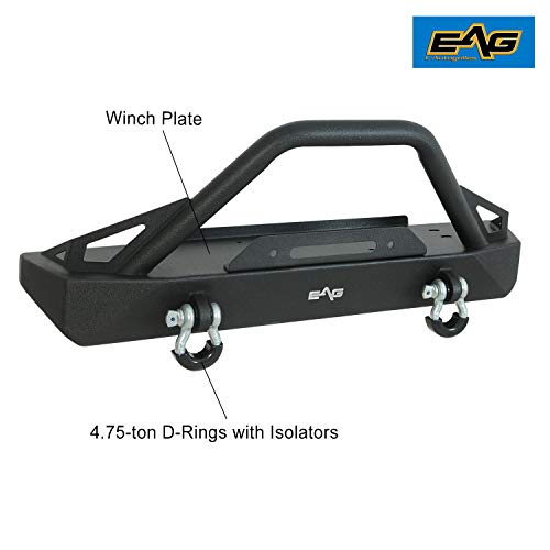 EAG Stubby Front Bumper with Winch Plate and DRings Black Textured Fit