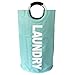 Homiak Large Laundry Basket with Alloy Handles for College, Collapsible Laundry Hamper, Foldable Clothes Bag, Folding Washing Bin (Blue)