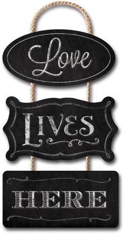 Highland Home Love Lives Here Chalk Laser Cut Trio Sign, 12 x 18 inches