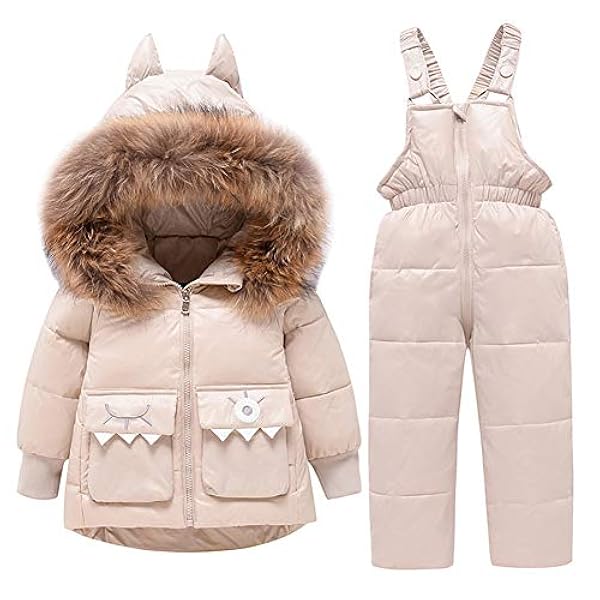 Yfpico Costume Doudoune Enfant Bebe Manteau Dhiver A Capuche Fourrure Et Salopette Chaud 2 Pieces Vetement