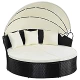 TANGKULA Patio Furniture Outdoor Lawn Backyard Poolside Garden Round with Retractable Canopy Wicker Rattan 74" Diameter Round Daybed, Seating Separates Cushioned Seats (Without Table Round Bed)
