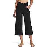 Promover Capri Pants for Women Yoga Pants with Pockets Wide Leg Cropped Pants for Casual Summer High Waisted Flare Legggings(