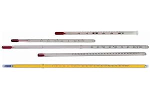 Thermco ACC715S Spirit Filled Thermometer for Block Heaters and Water Bath, 24 to 57°C Range, 0.5°C Division, 35mm Immersion, 175mm Length, Safety Uncoated