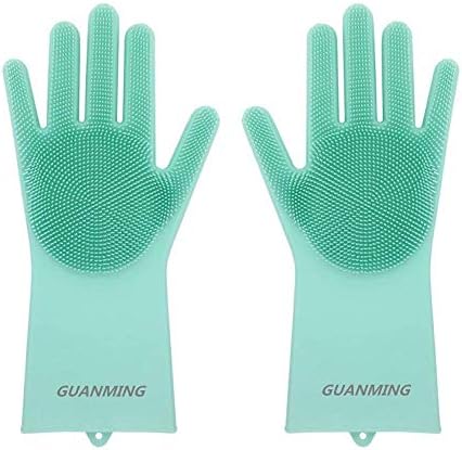 Magic Silicone Gloves with Wash Scrubber,Reusable Brush Gloves,Heat Resistant,Multipurpose Cleaning Gloves for Kitchen, Bed Room, Bathroom,Washing The Car,1 Pair (Red)