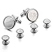 INBLUE Men's Rhodium Plated Mother of Pearl Abalone Shell Cufflinks White Silver Round Stud Set Tuxedo