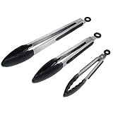 Vhabob Kitchen Tongs, Stainless Steel Food Tongs With Silicone Tips, Set Of 3-7, 9, 12 Inch, Perfect For Cooking,Barbecue, Salad, Grilling, Frying