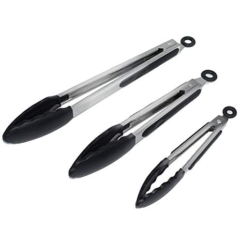 Vhabob Kitchen Tongs, Stainless Steel Food Tongs With Silicone Tips, Set Of 3-7, 9, 12 Inch, Perfect For Cooking,Barbecue, Salad, Grilling, Frying