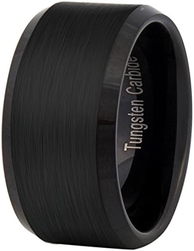 Fashion Month Mens Black 12mm Tungsten Carbide Ring Cool Wedding Engagement Band Matte Finish Beveled Edge Comfort Fit