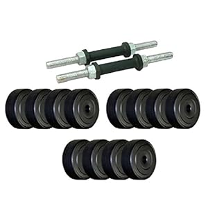 Facto PowerWeight Plates 40 Kg, Dumbell Rods, Black and Siver