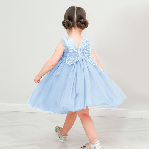 Miipat Dresses for Babies Girls Butterfly Tulle Sleeveless Little Girl Princess Dress Birthday Party Wedding Flowers Girl Dress
