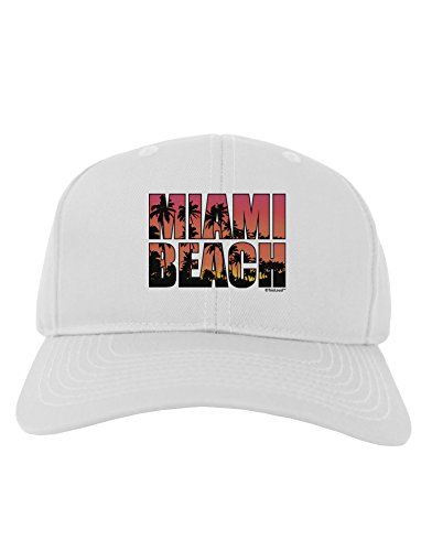 TooLoud Miami Beach - Sunset Palm Trees Adult Baseball Cap Hat - White