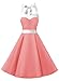 DRESSTELLS Vintage Dresses for Women 1950s, Prom 50s Retro Halter Dress for Cocktail Party, Homecoming Rockabilly Pinup Audrey Hepburn Dresses Coral White XL