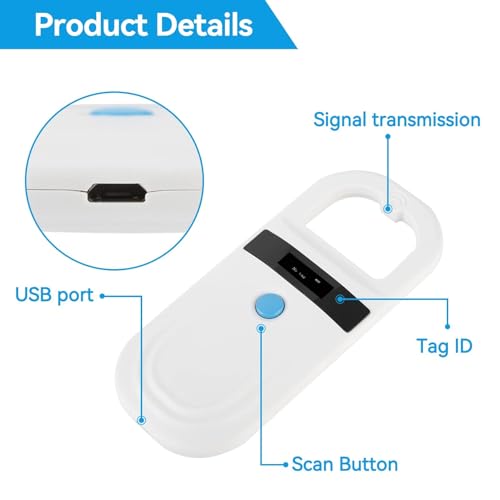 Pet ID Reader, Pet Tag Display Pet Chip ID Scanner Pet ID Scanner Portable RFID EMID Reader for Pets