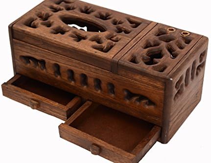 Elegant Hand Crafted Teak Wooden Tissue Napkin Box Dispenser and a Vanity Storage Organizer for Bathroom Vanity Countertops / Dining Table / Office / Kitchen Decor, Rustic Lodge Style