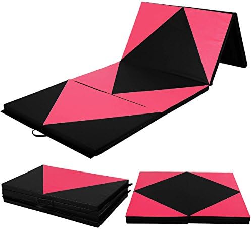 4'x10'x2" Gymnastics Mat Folding Panel Thick Gym Fitness Exercise Pink/Black New