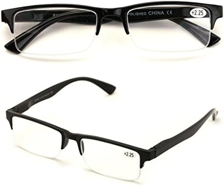 2 Pairs Rectangular Half Rim Reading Glasses - Simple Classic Reader