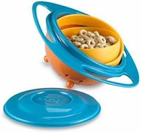 Fantastic 360 Rotate Funny UFO Gift Baby Feeding Bowl Toy Non Spill Universal Gyro Bowl Dish (Blue)