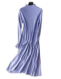 FINCATI Vestido de punto de lana de cachemira suave y cálido, acogedor, elegante, acanalado, codo, hasta la rodilla, vestidos de suéter