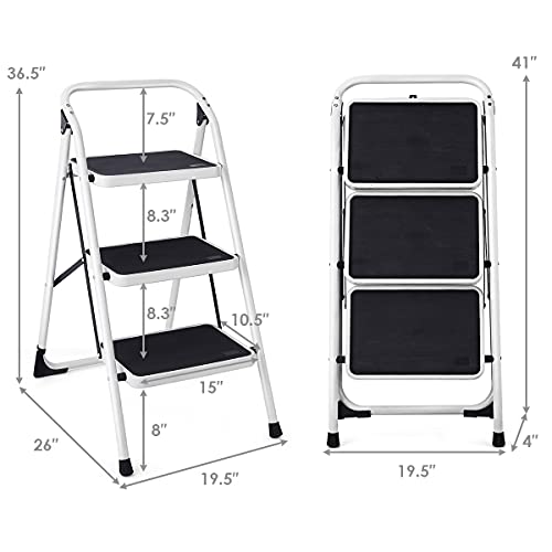 ERGOMASTER 3 Step Ladder Folding Step Stool Portable Lightweight Step