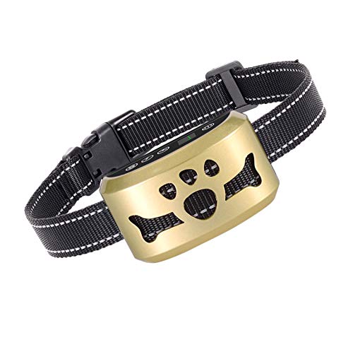 Dog No Bark Collar with Smart Detection Vibration and Harmless Shock- Rechargeable Anti Barking Device for Small Medium and Large Dog (Gold)