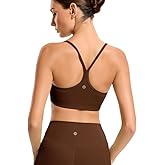 RIOJOY Sports Bras for Women, Lycra Racer Back Workout Gym Sports Bra, Thin Strap Sport Bra, Removable Pads Yoga Womens Sport Bras Coffee