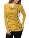 Allegra K Women's Cowl Neck Long Sleeves Buttons Decor Ruched Top Small Yellow