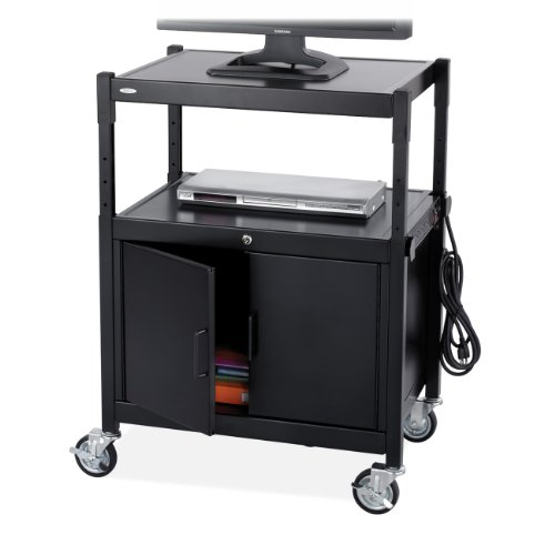 Safco Products 8943BL Steel Adjustable AV Cart with Locking Cabinet, Black