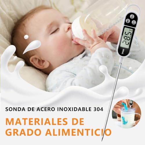 MXHIGO Termómetro Digital de Cocina para Carne, Termómetro de Lectura con Sonda de Acero Inoxidable, Termometro con Pantalla Digital para Parrilla Pollo Masa Almíbar Mermelada Mantequilla Leche Agua