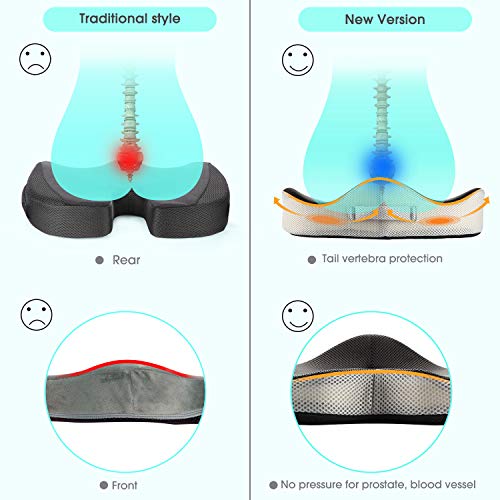 Seat Cushion, Feagar Office Chair Car Seat Cushion Extra Large Memory Foam with Carry Bag and Anti-Slip Bottom Helps for Back Hip Coccyx/Tailbone Sciatica Pain Relief