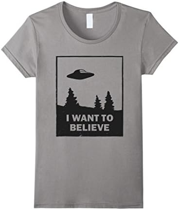 Womens Vintage I Want To Believe UFO T-Shirt Medium Slate