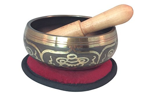Hands of Tibet Eight Lucky Symbol Yoga Tibetan Singing Bowl with Embroidered Om Cushion