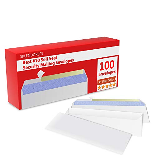 Mailing Envelopes Self Seal - #10 Security White Letter Businesses Envelopes -100 Peel and Seal Tinted Windowless # 10 Envelope - Printer Friendly - Self Stick Bulk Envelops