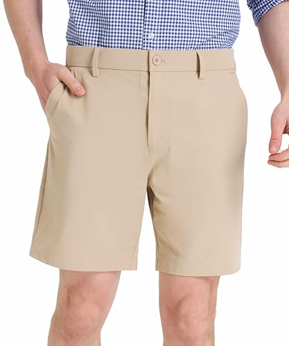 Men's Stretch Chino Shorts 9'' - Dress & Golf Casual Business Travel | Quick-Dry, Lightweight Comfort Fit with Pockets Khaki, 28W at Amazon