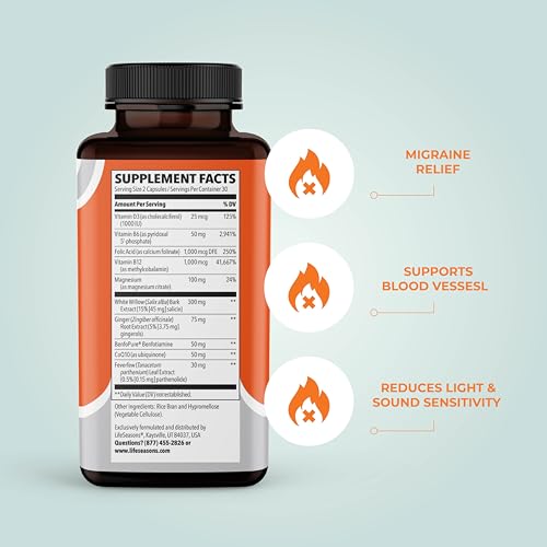 LifeSeasons MigraT Migraine Relief Supplement Eases Tension & Severe Headaches Reduces
