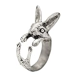 Vintage Handmade Bunny Rabbit Animal Wrap Rings Gift for Women and Girls Fashion Jewelry (Antique Silver)