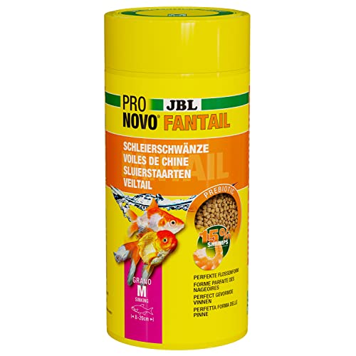 JBL PRONOVO FANTAIL GRANO, Staple Food for Chinese Veils and Other Breeding Varieties of Goldfish 8-20 cm, Granules for Fish, Click Doser, Size M, 1 L