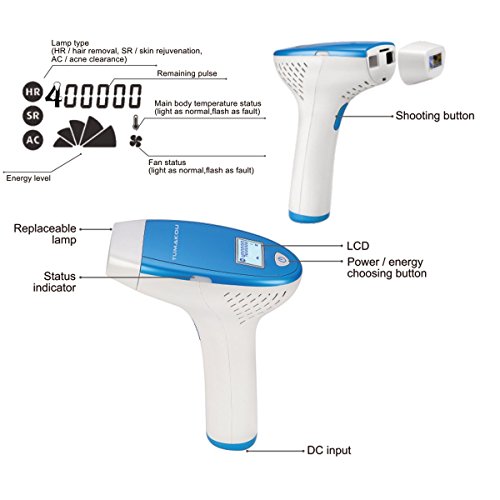 IPL Hair Removal System - TUMAKOU-T6 Permanent Painless Hair Removal Device, 400000 Flashes Professional Light Epilator for Woman and Man (HR+SR+AC)