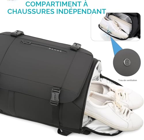 BG FUTURE AESTHETICS 40L Travel Backpack with Shoe Compartment, Weekend Hand Luggage, Flight Approved, Lightweight and Waterproof for 15.6-17.3 inch Laptop, Black,