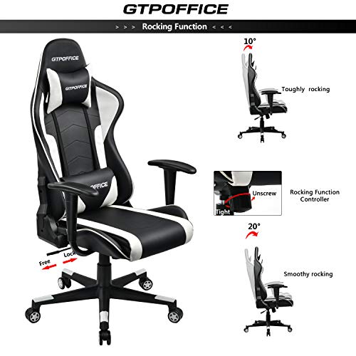 Gaming Chair Racing Style Office Swivel Computer Desk Chair Ergonomic Conference Executive Manager Work Chair PU Leather High Back Adjustable Task Chair (White-1)