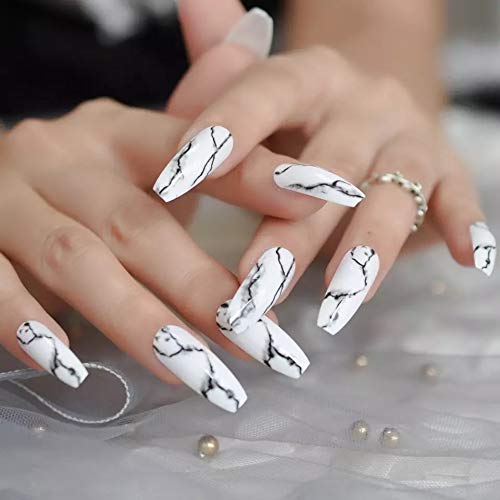 EDA LUXURY BEAUTY WHITE BLACK GLAMOROUS MARBLE DESIGN Full Cover Press On Gel Glitter Artificial Tips Acrylic Extreme False Nails Extra Long Ballerina Ballet Coffin Square Super Fashion Fake Nails 3 EDA LUXURY BEAUTY WHITE BLACK GLAMOROUS MARBLE DESIGN Full Cover Press On Gel Glitter Artificial Tips Acrylic Extreme False Nails Extra Long Ballerina Ballet Coffin Square Super Fashion Fake Nails