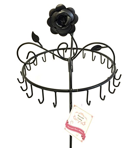 Bejeweled Display Rose on Top 17" H Black Color Rotating Necklace Holder ~ Necklace Organizer~Necklace Stand Jewelry Display - Thumbnail 2