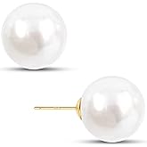 EFTKOY Big Simulated Pearl Earrings -18K Gold Plated Sterling Silver Oversized Faux Round Large Pearl Studs for Women,Hypoallergenic to Sensitive Ears