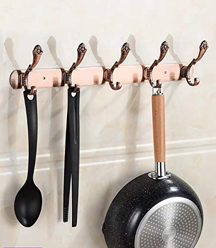 Wall Mounted Coat Rack Hooks - Metal Wall Hooks Rail Heavy Duty 5 Double Coat Hanger Hook Stainless Steel Hooks Wall Mount for Coat Hat Towel Entryway Bedrooms Kitchen Bathroom Mudroom Antique Copper